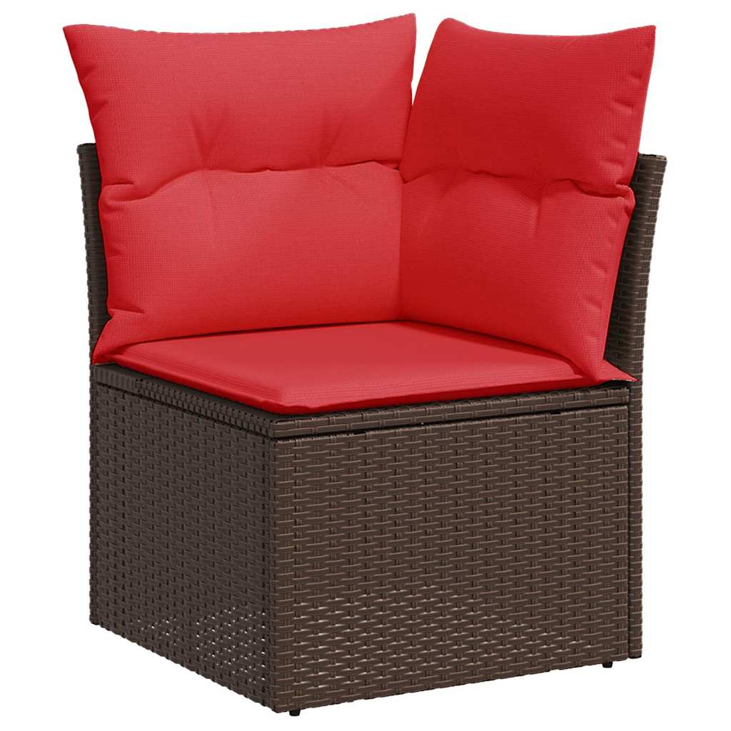 7 pcs conjunto sofás jardim almofadões vime PE/acácia castanho