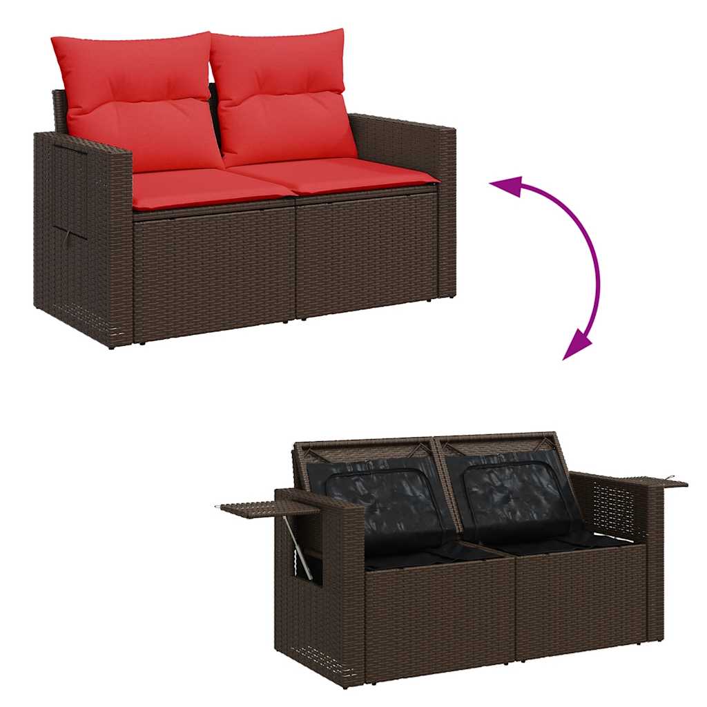 7 pcs conjunto sofás jardim almofadões vime PE/acácia castanho