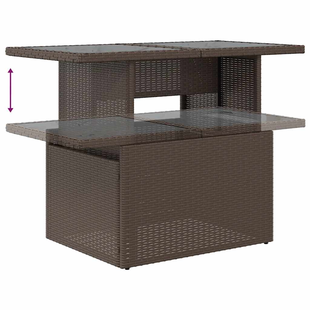 7 pcs conjunto sofás jardim almofadões vime PE/acácia castanho