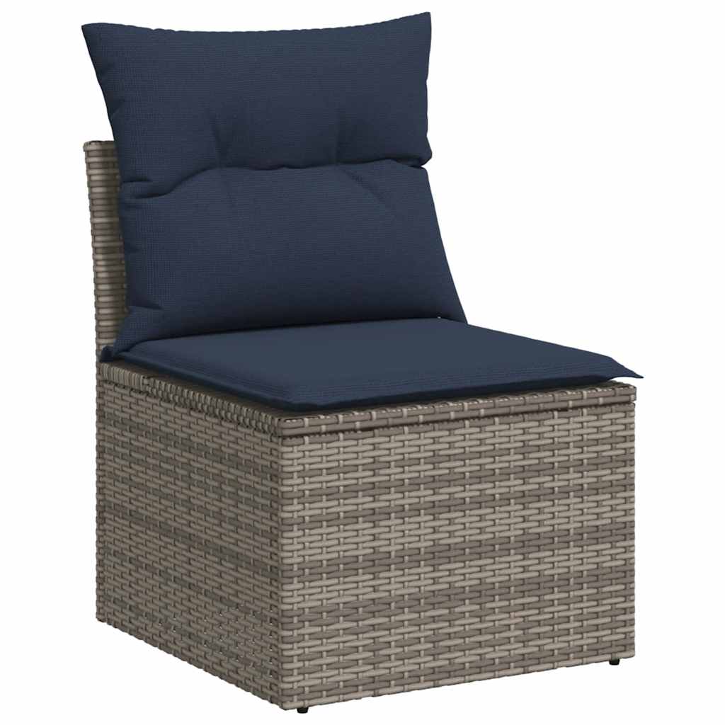 7 pcs conjunto sofás jardim c/ almofadões vime PE cinzento
