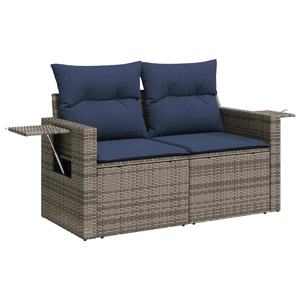 7 pcs conjunto sofás jardim c/ almofadões vime PE cinzento