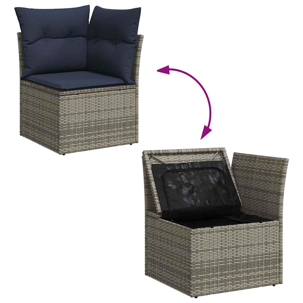 7 pcs conjunto sofás jardim c/ almofadões vime PE cinzento