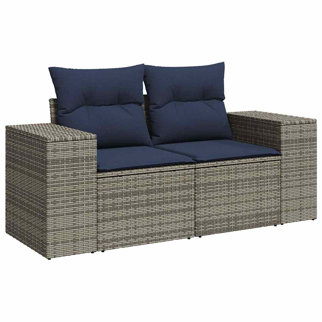 7 pcs conjunto sofás jardim almofadões vime PE/acácia cinzento