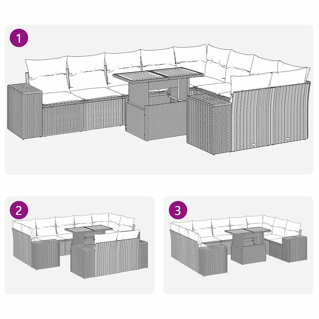 10 pcs conj. sofás p/ jardim c/ almofadões vime PE/acácia bege