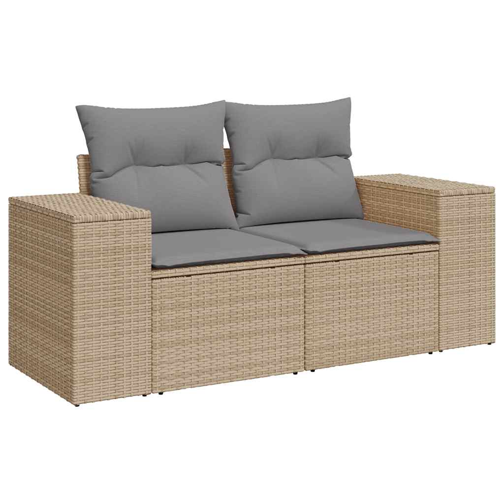 10 pcs conj. sofás p/ jardim c/ almofadões vime PE/acácia bege