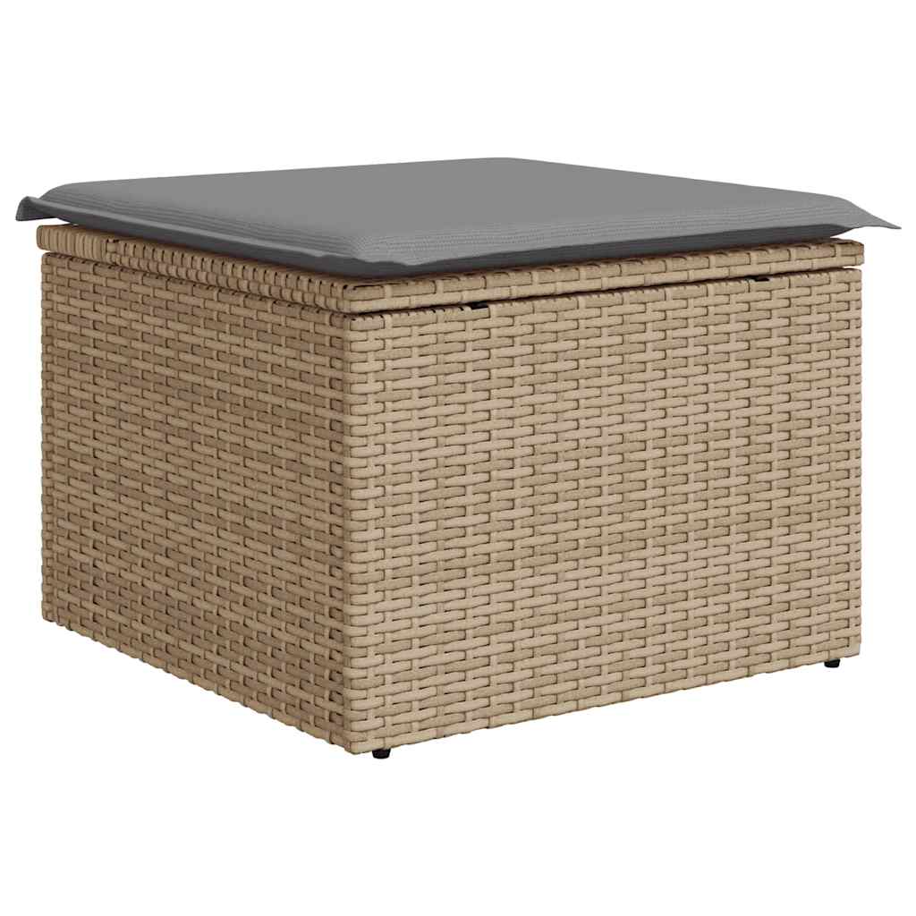 7 pcs conjunto sofás jardim com almofadões vime PE/acácia bege