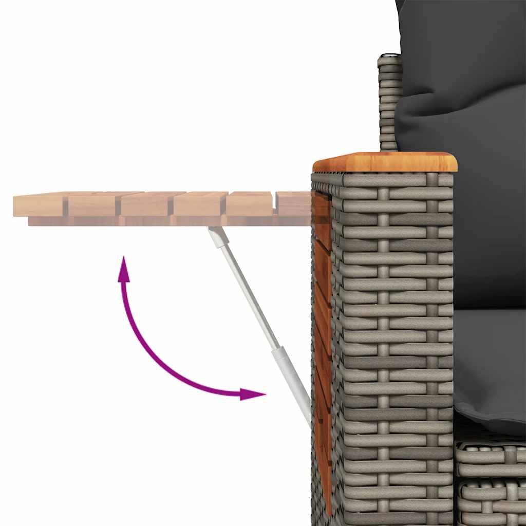 7 pcs conjunto sofás jardim almofadões vime PE/acácia cinzento
