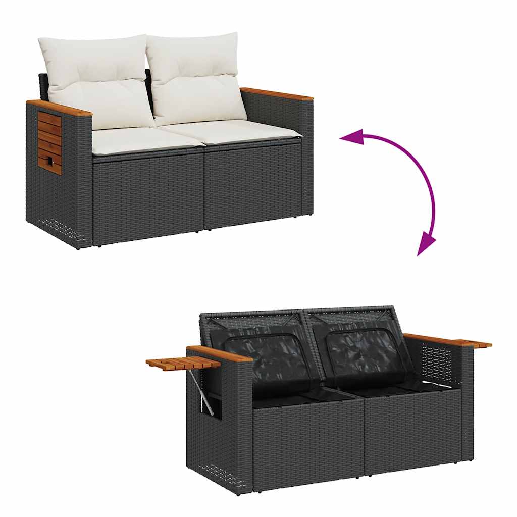 7 pcs conjunto sofás jardim c/ almofadões vime PE/acácia preto