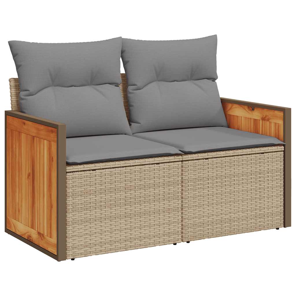 7 pcs conjunto sofás jardim com almofadões vime PE/acácia bege