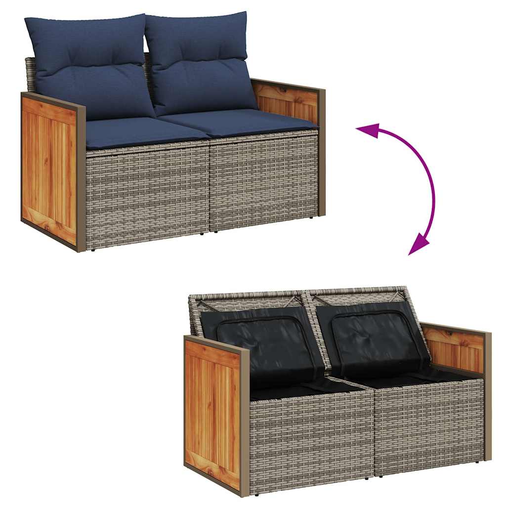 7 pcs conjunto sofás jardim c/ almofadões vime PE/acácia preto