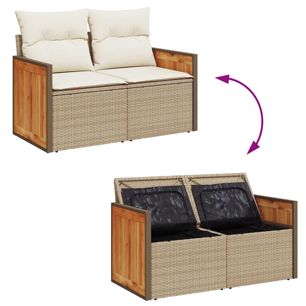 10 pcs conj. sofás p/ jardim c/ almofadões vime PE/acácia bege
