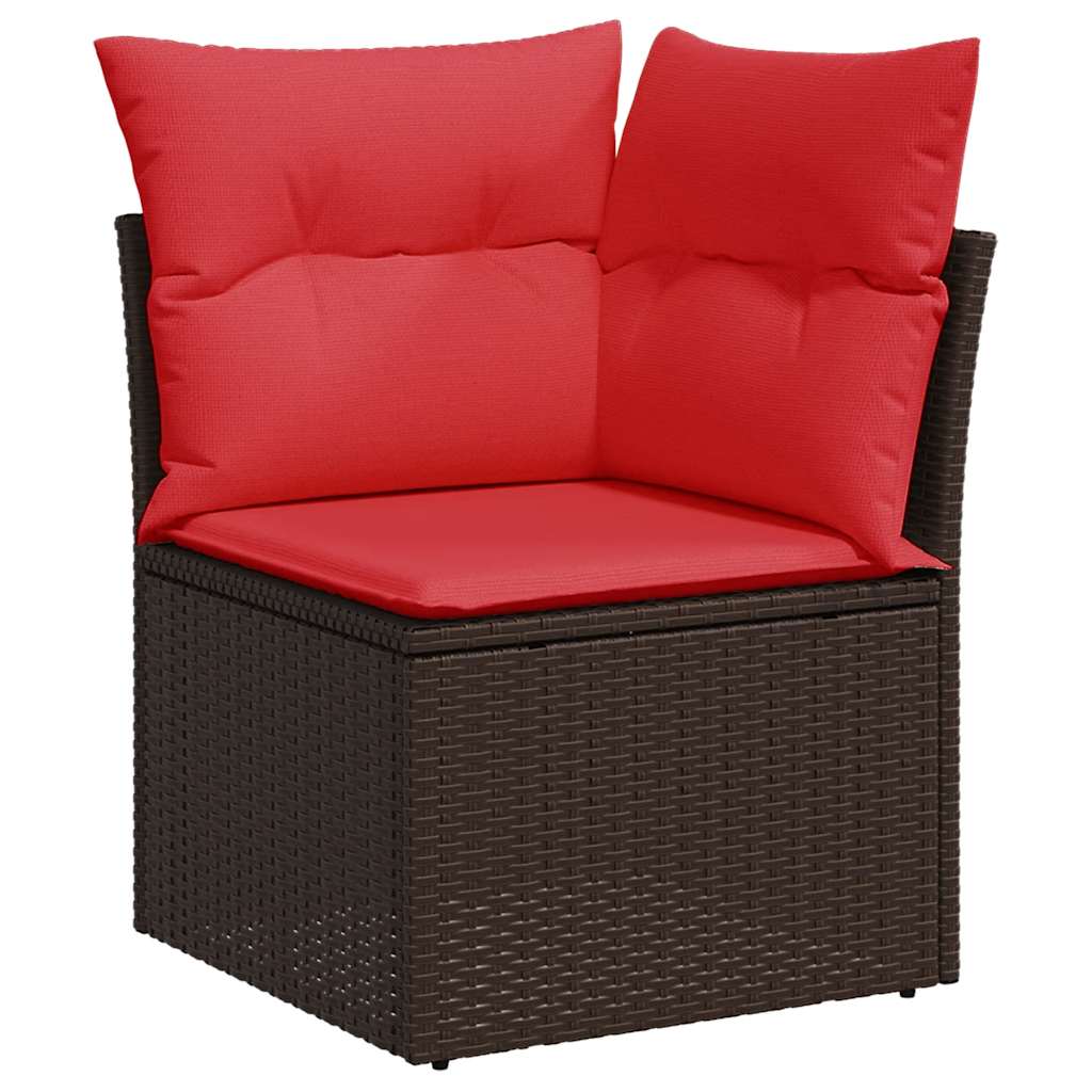 7 pcs conjunto sofás jardim c/ almofadões vime PE/acácia castanho