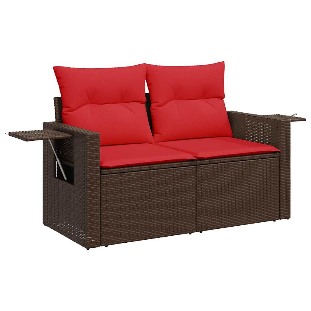 7 pcs conjunto sofás jardim c/ almofadões vime PE/acácia castanho