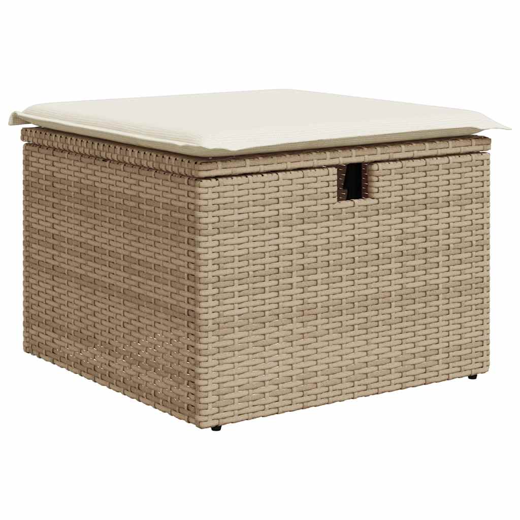 7 pcs conjunto sofás jardim com almofadões vime PE/acácia bege