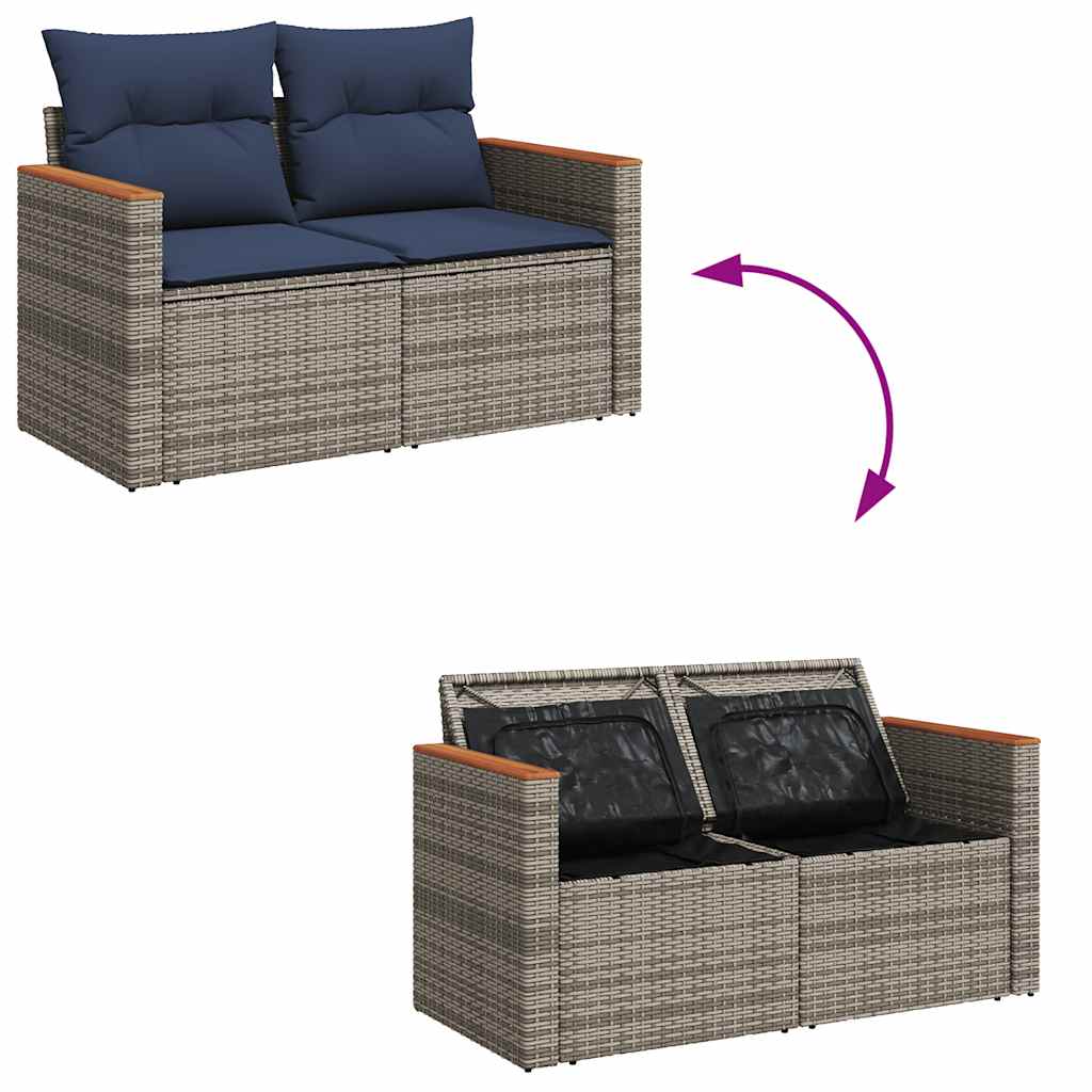 7 pcs conjunto sofás jardim c/ almofadões vime PE/acácia cinzento