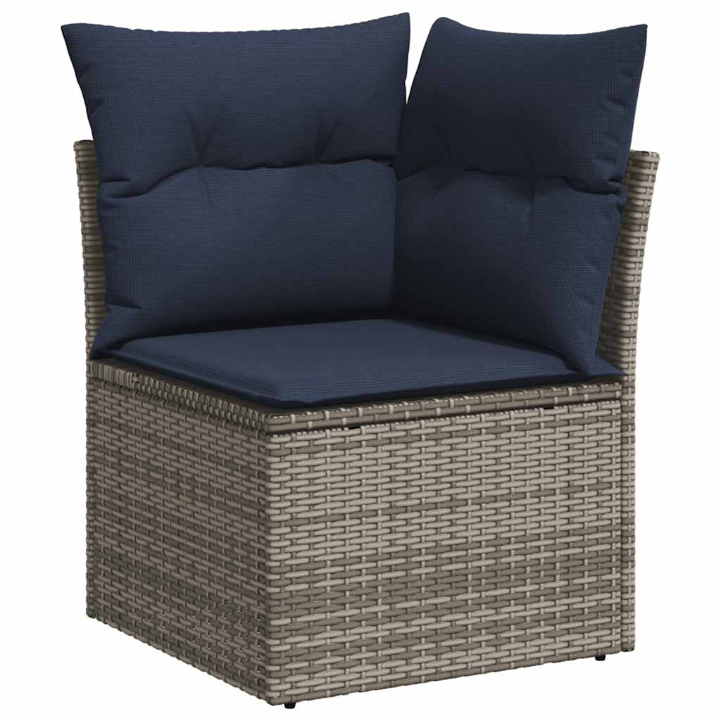 7 pcs conjunto sofás jardim c/ almofadões vime PE/acácia cinzento