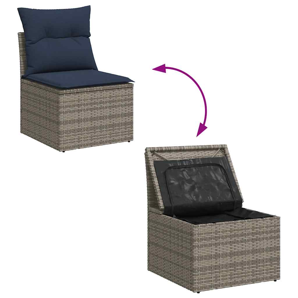 7 pcs conjunto sofás jardim c/ almofadões vime PE/acácia cinzento