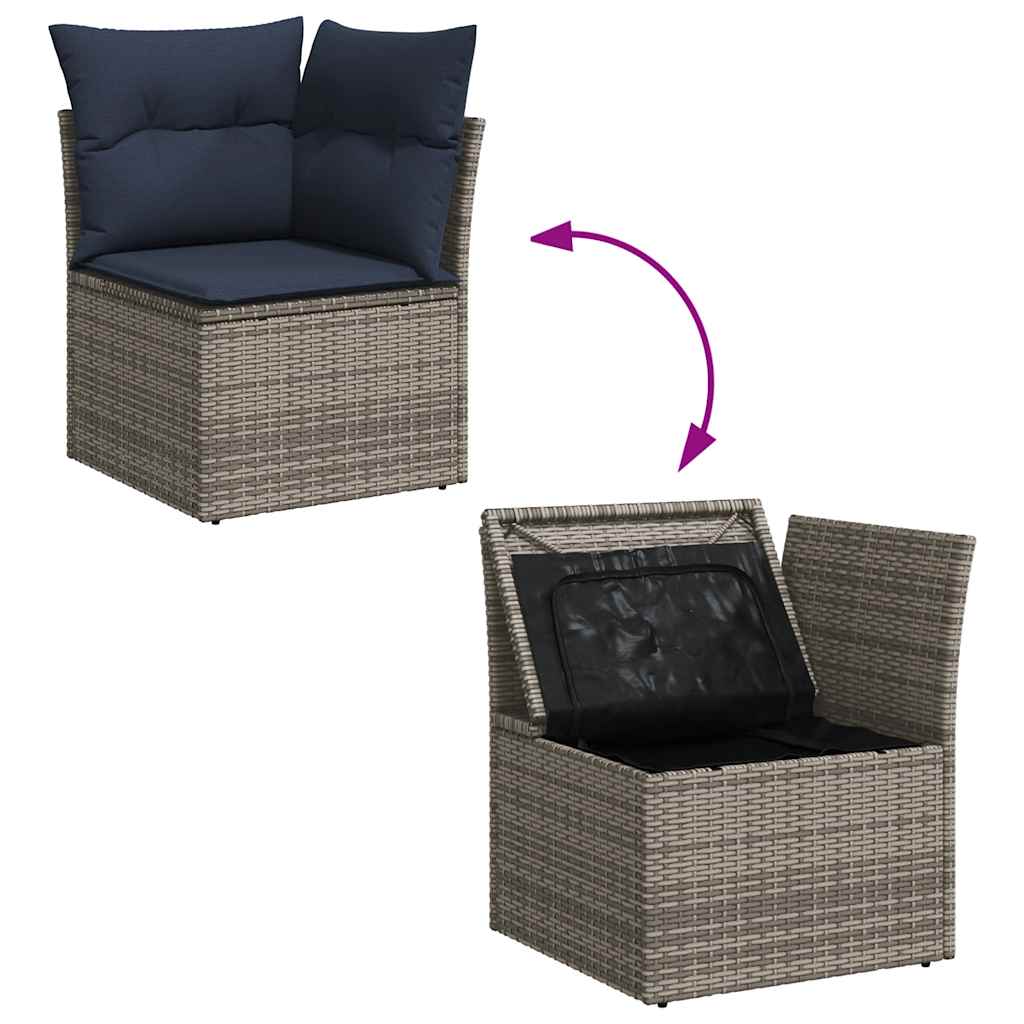 7 pcs conjunto sofás jardim c/ almofadões vime PE/acácia cinzento