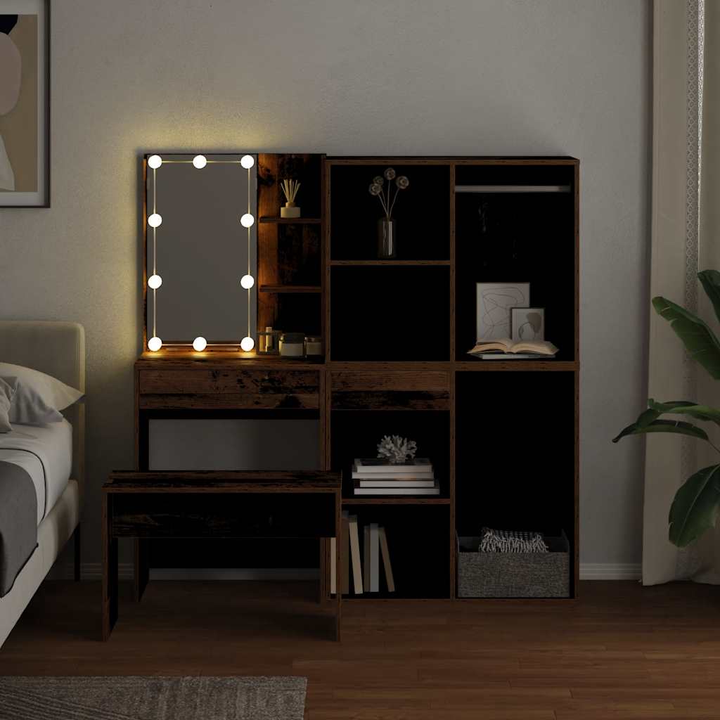 Conjunto toucador com luzes LED derivados madeira madeira velha