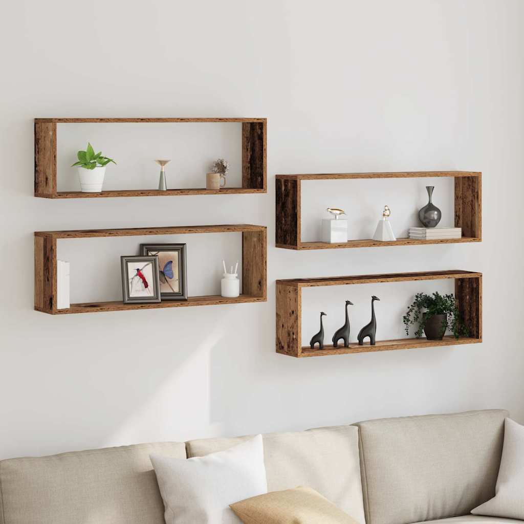 Prateleira de Parede 4 pcs Madeira Antiga 80 x 15 x 26 cm