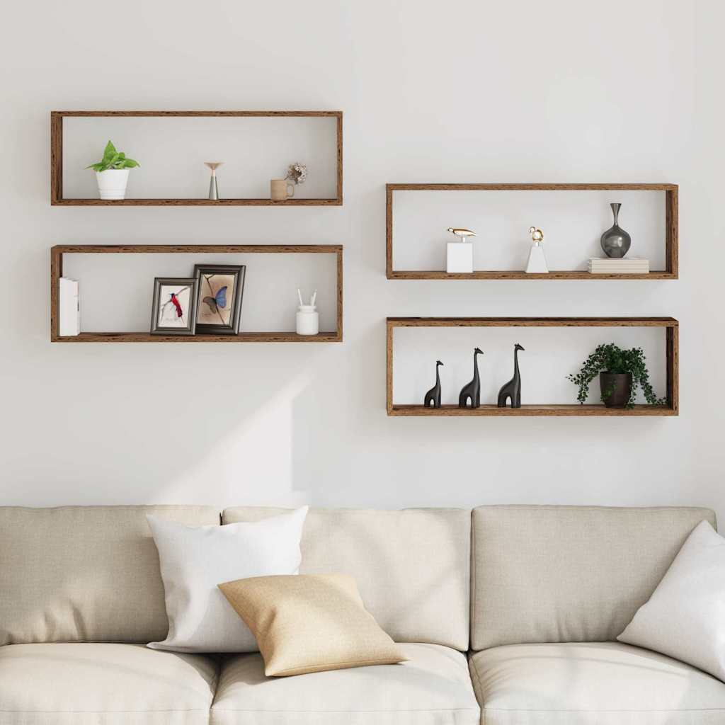 Prateleira de Parede 4 pcs Madeira Antiga 80 x 15 x 26 cm