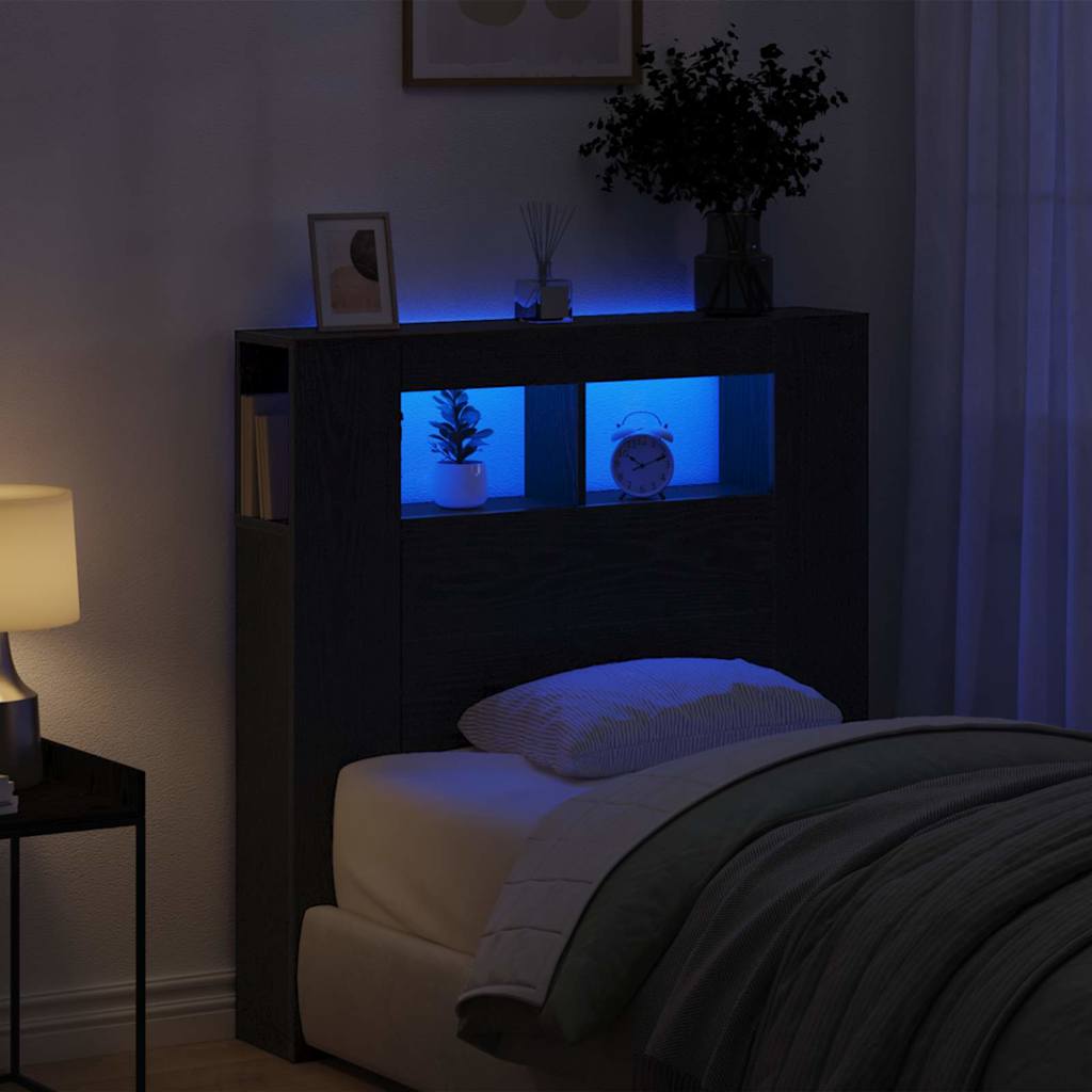 Cabeceira LED Carvalho preto 100 x 18.5 x 103.5 cm