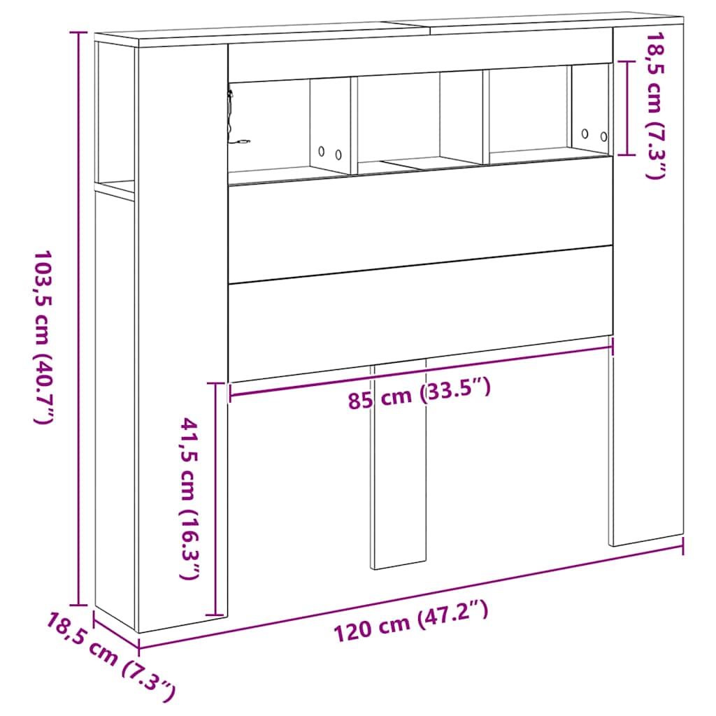 Cabeceira LED Carvalho preto 120 x 18.5 x 103.5 cm