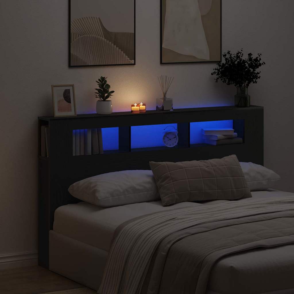 Cabeceira LED Carvalho preto 180 x 18.5 x 103.5 cm