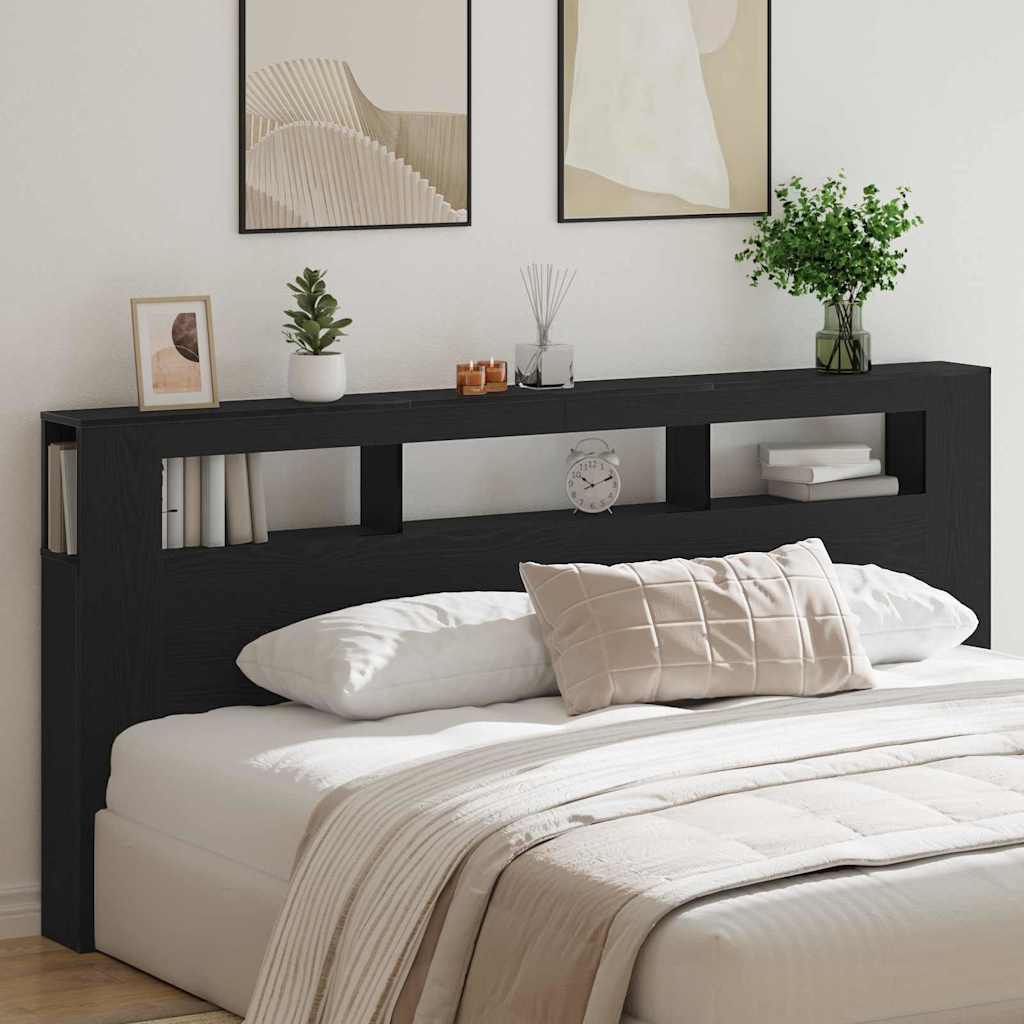 Cabeceira LED Carvalho preto 220 x 18.5 x 103.5 cm