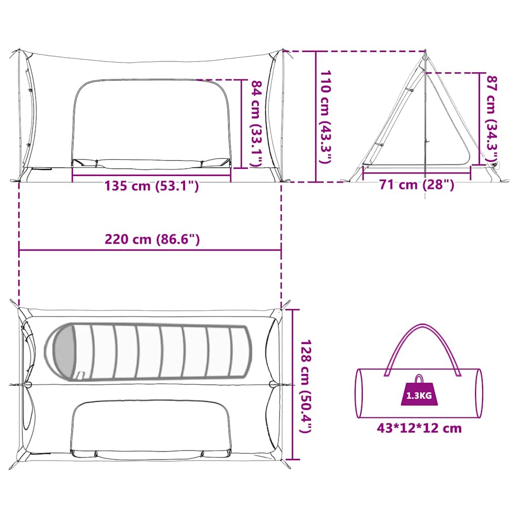 Tenda interior Preto 220 x 128 x 110 cm Malha