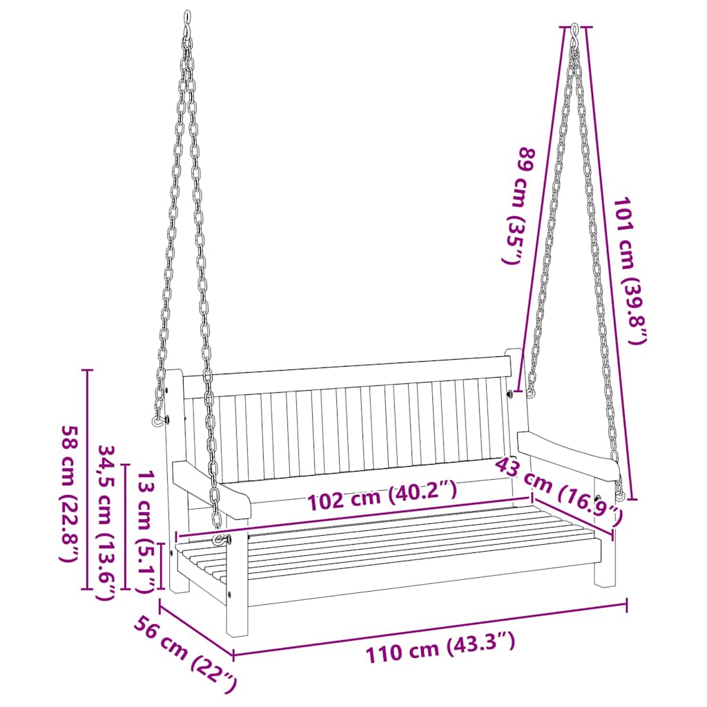 Banco de Balanço para Jardim Castanho 119 x 35 x 47cm