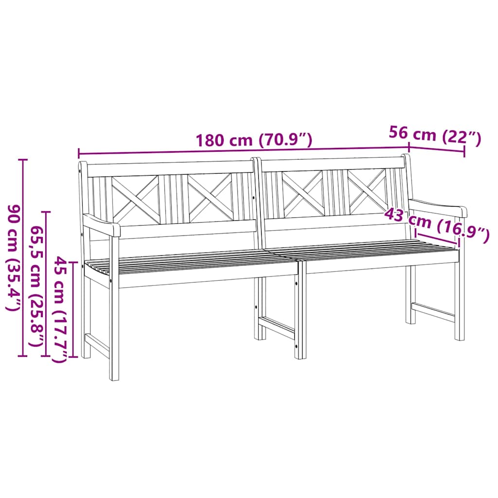 Banco de jardim Castanho 180 x 56 x 90cm