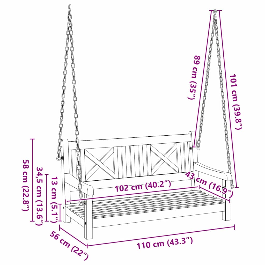 Banco de Balanço para Jardim Castanho 119 x 35 x 47cm