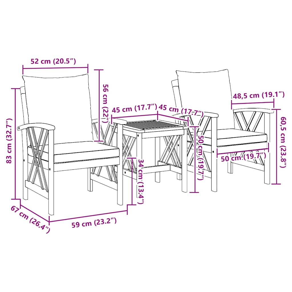 Conjunto de Sofá de Jardim com almofada 3 pcs Castanho