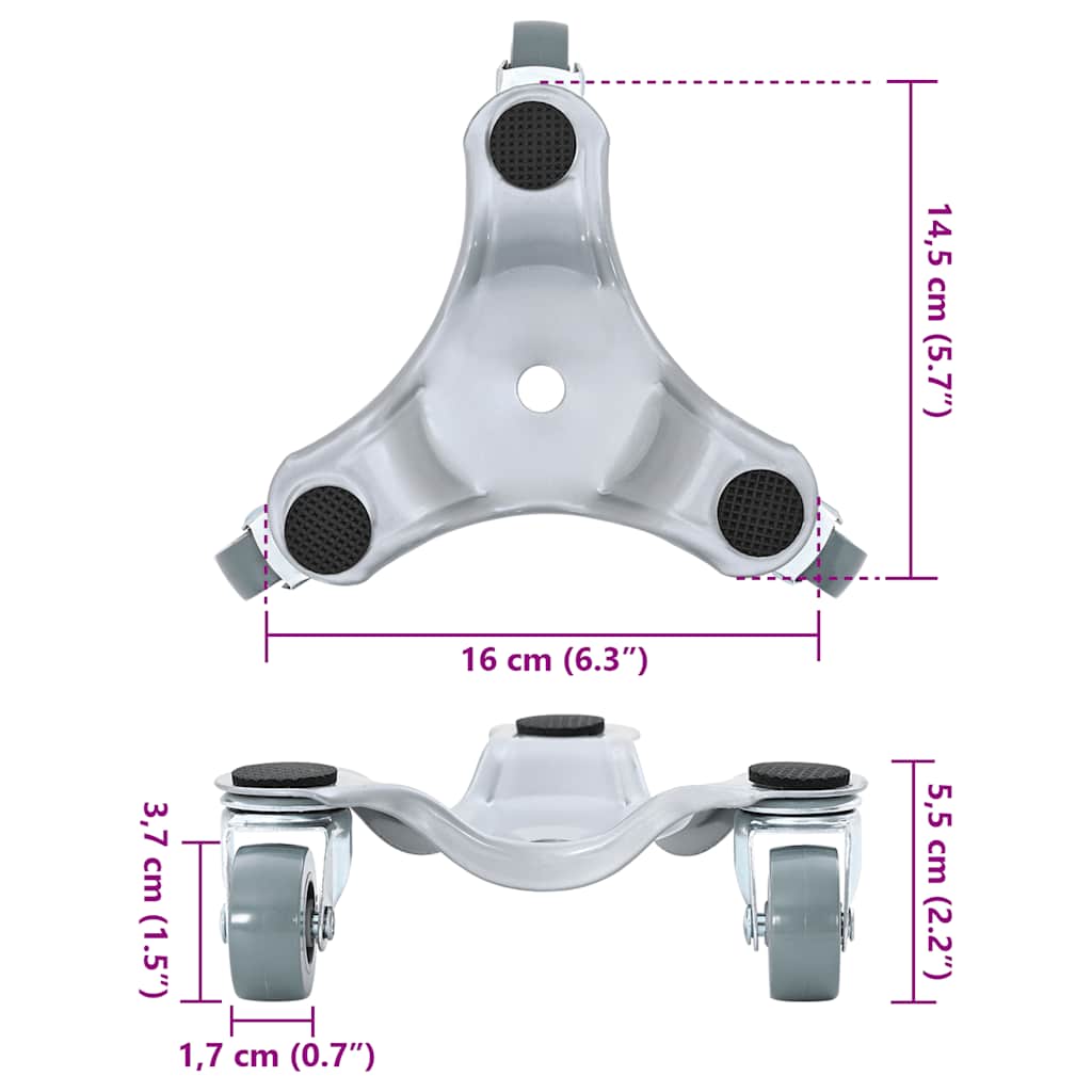 Rodízios para móveis 4 peças 16x14,5x5,5 cm Aço 180 kg