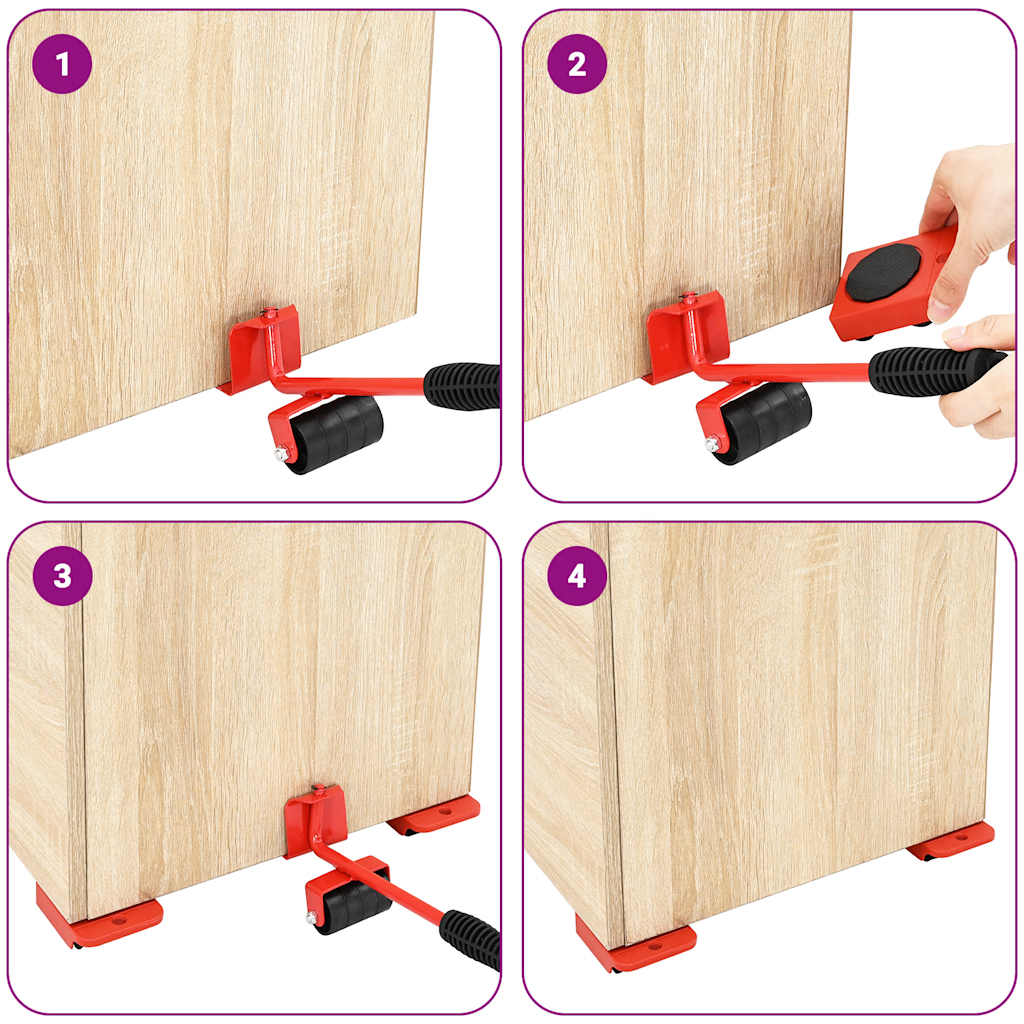 Rodízios para móveis 8 peças com elevadores vermelho 9,8x7,5x3 cm 150 kg