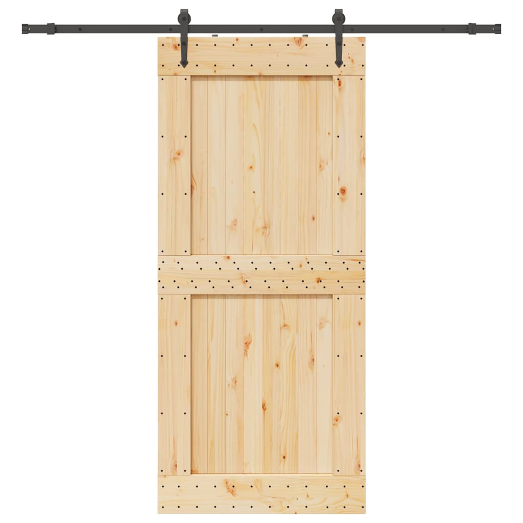 Porta de correr c/ ferragens 100x210 cm madeira de pinho maciça