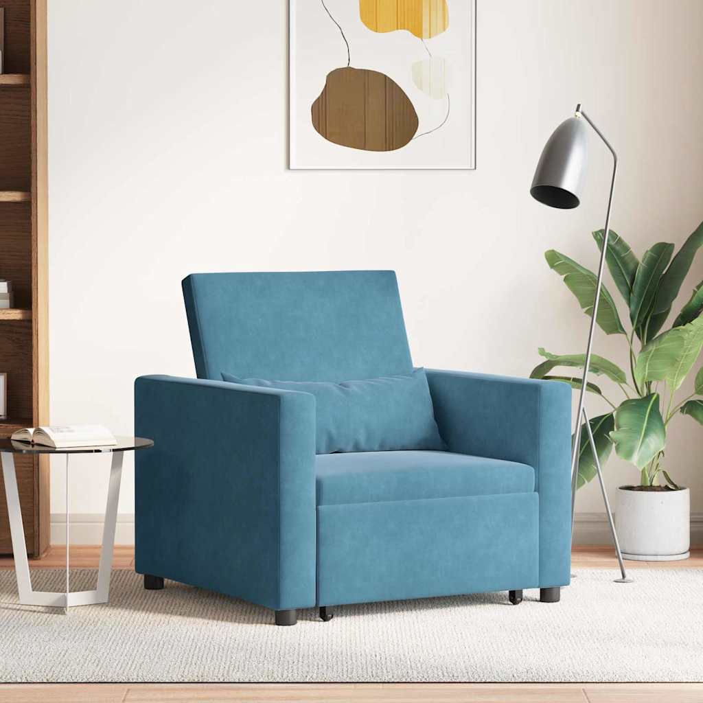 Sofá cama single com rodas Azul 90 x 165 x 87 cm Veludo