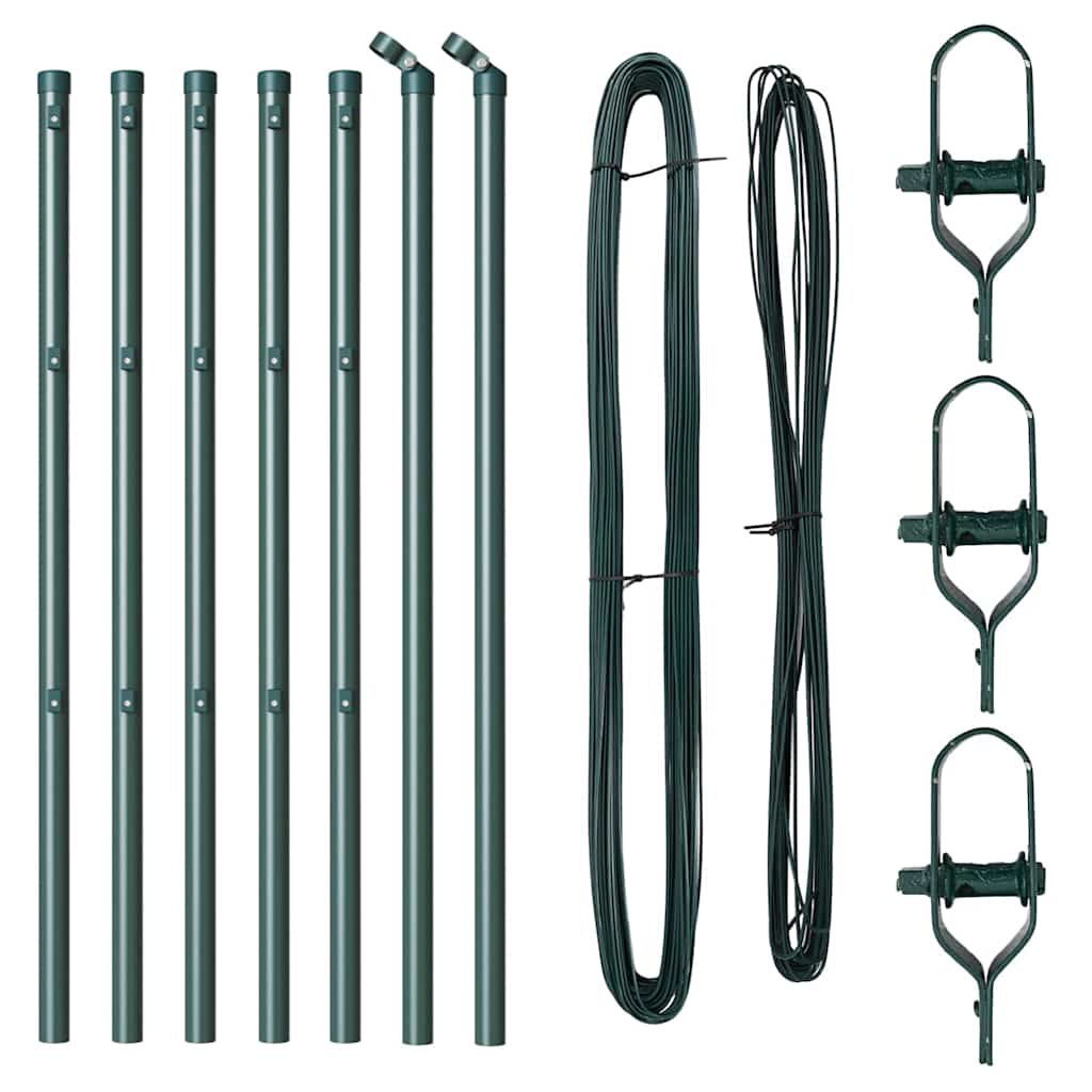 Postes de Cerca Manual 7 pcs Verde Ø32mm 100 cm Aço galvanizado