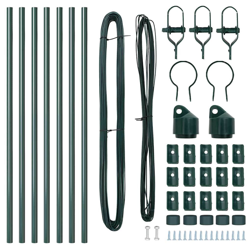 Postes de Cerca Manual 7 pcs Verde Ø32mm 100 cm Aço galvanizado