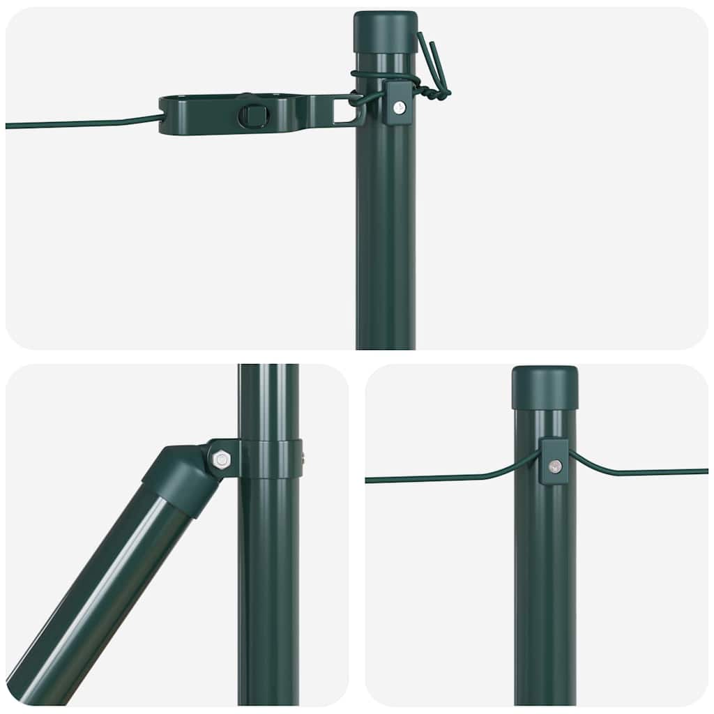 Postes de Cerca Manual 7 pcs Verde Ø32mm 120 cm Aço galvanizado