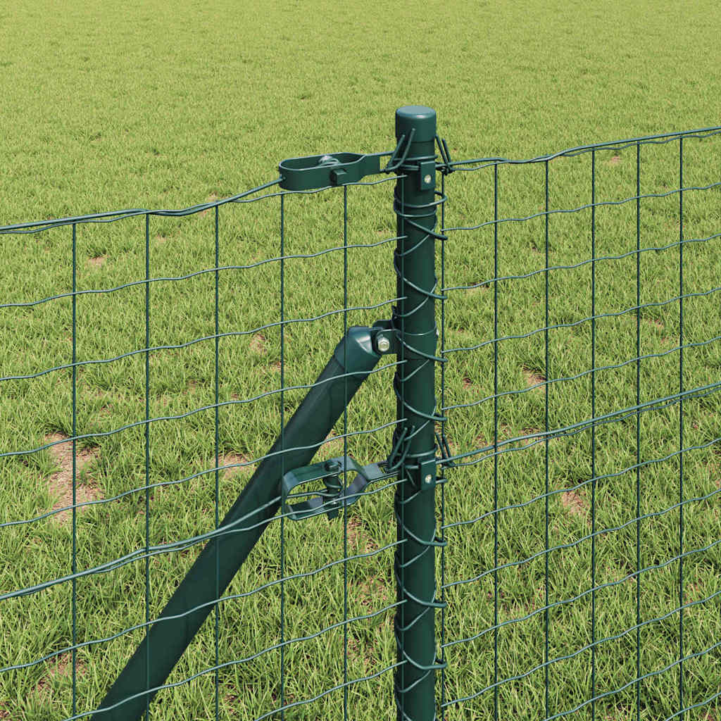 Postes de Cerca Manual 7 pcs Verde Ø32mm 120 cm Aço galvanizado