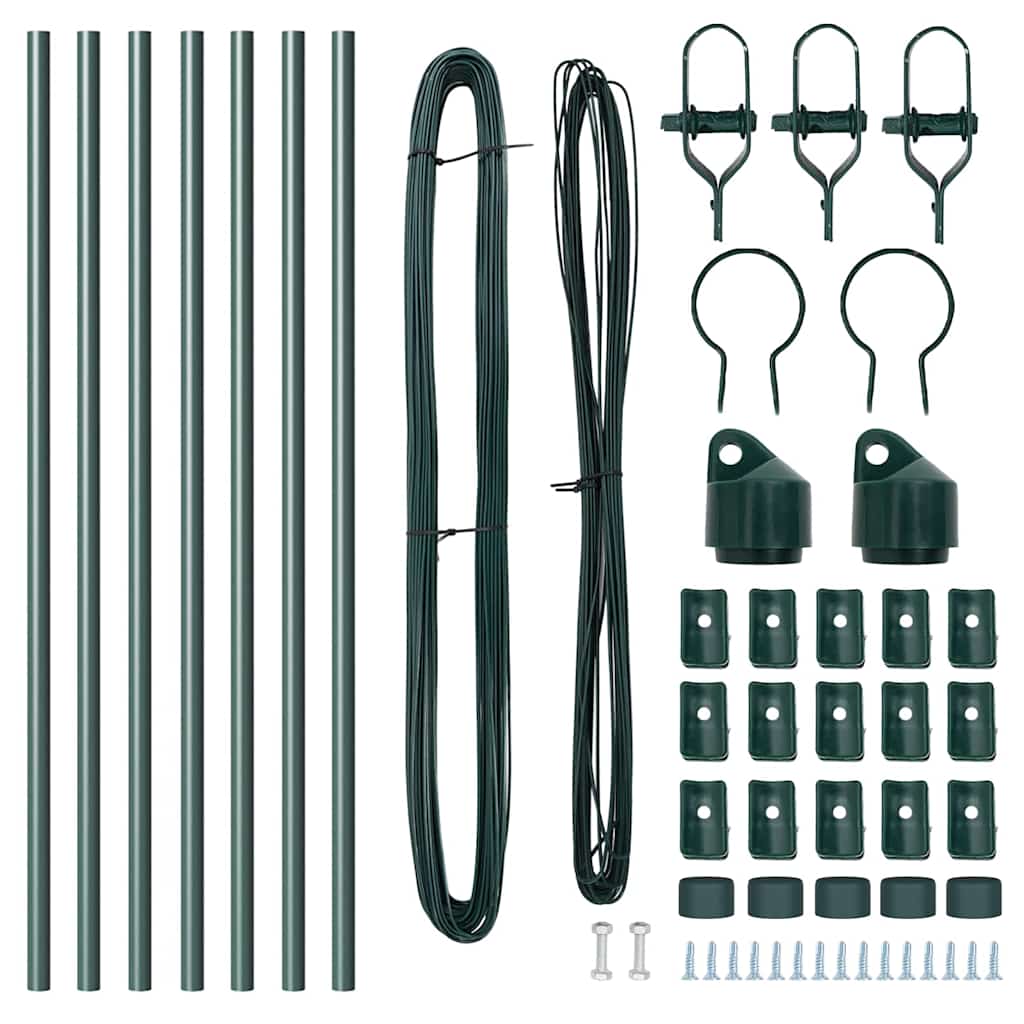 Postes de Cerca Manual 7 pcs Verde Ø32mm 120 cm Aço galvanizado