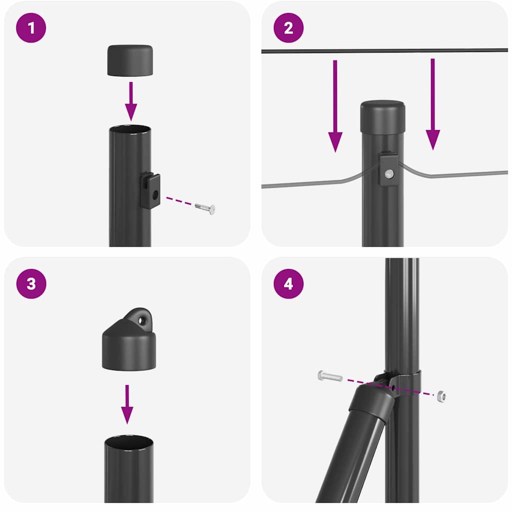 Postes de Cerca 7 pcs Cinzeto Ø32mm 50 cm Aço galvanizado