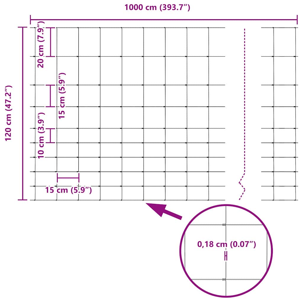 Cerca de campo Cinzeto 1.2 x 10 m Aço