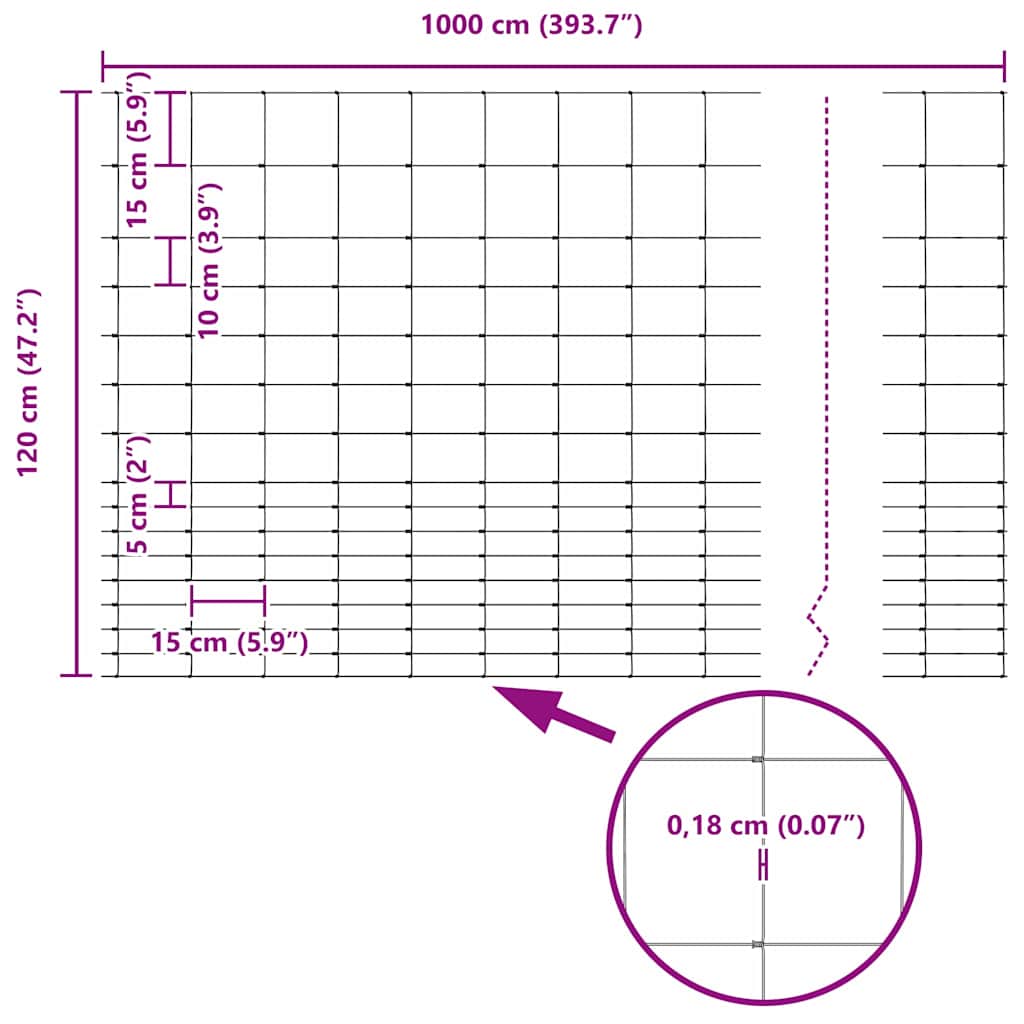 Cerca de campo Cinzeto 1.2 x 10 m Aço