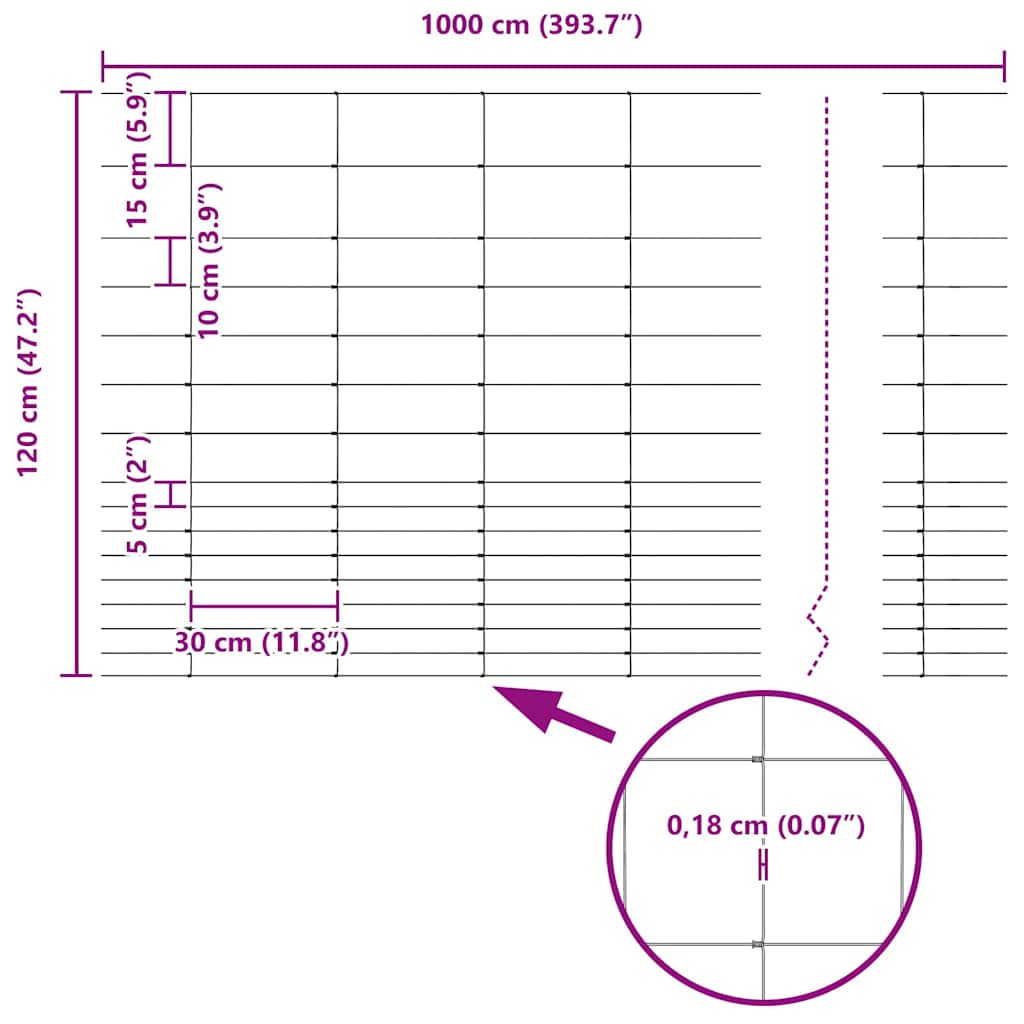 Cerca de campo Cinzeto 1.2 x 10 m Aço