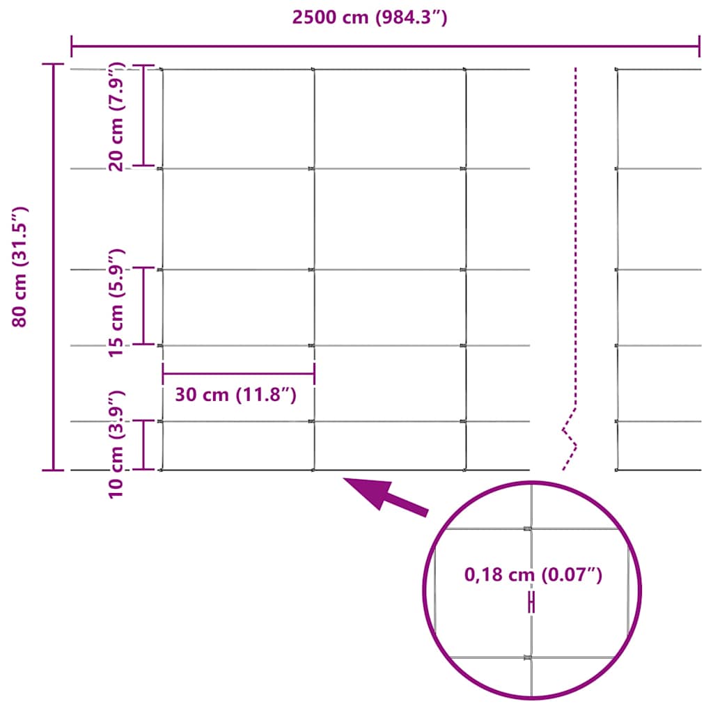 Cerca de campo Prateado 25 x 0.8 m Aço galvanizado