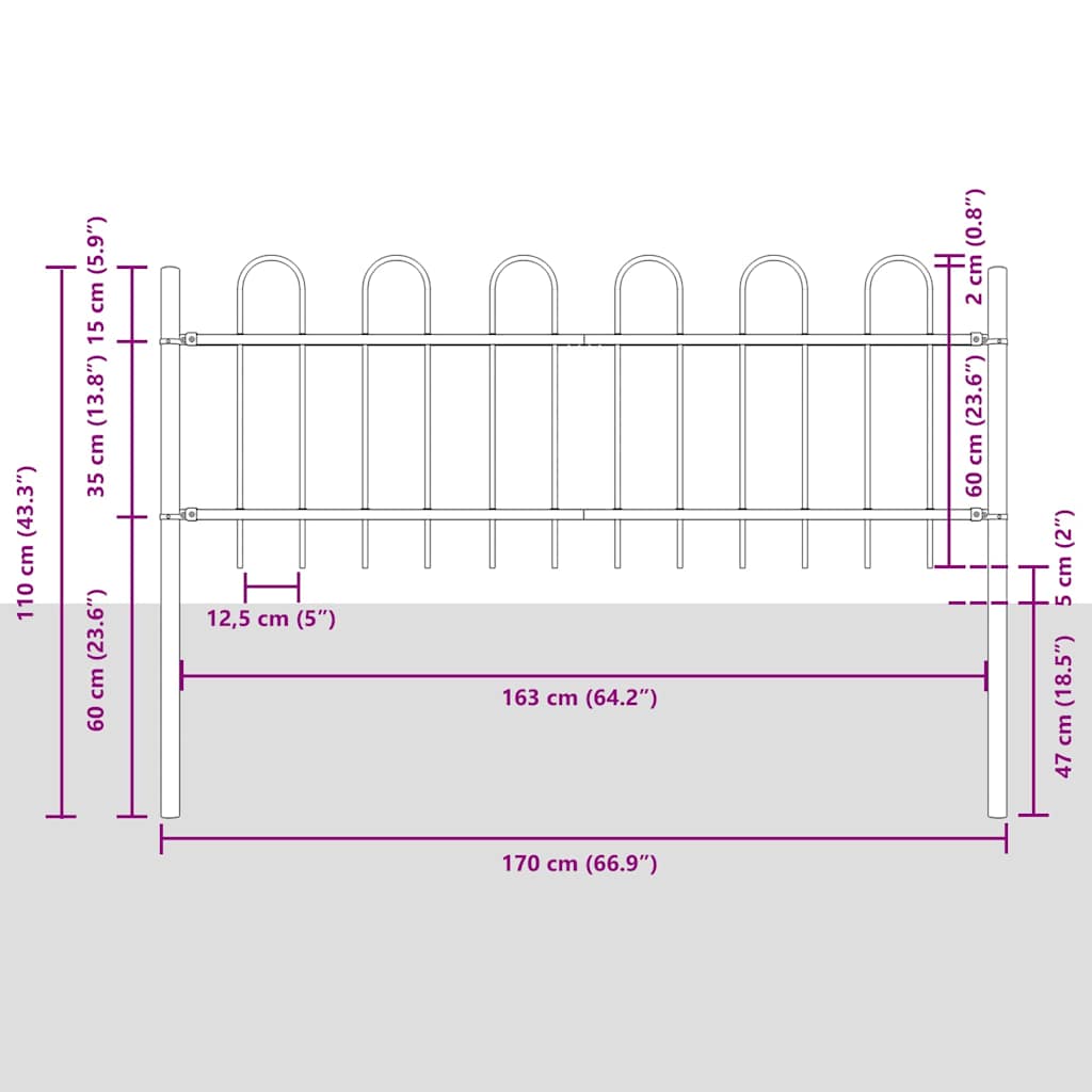 Cerca para Jardim Branco 1.7 x 0.6 m Aço com Revestimento em Pó