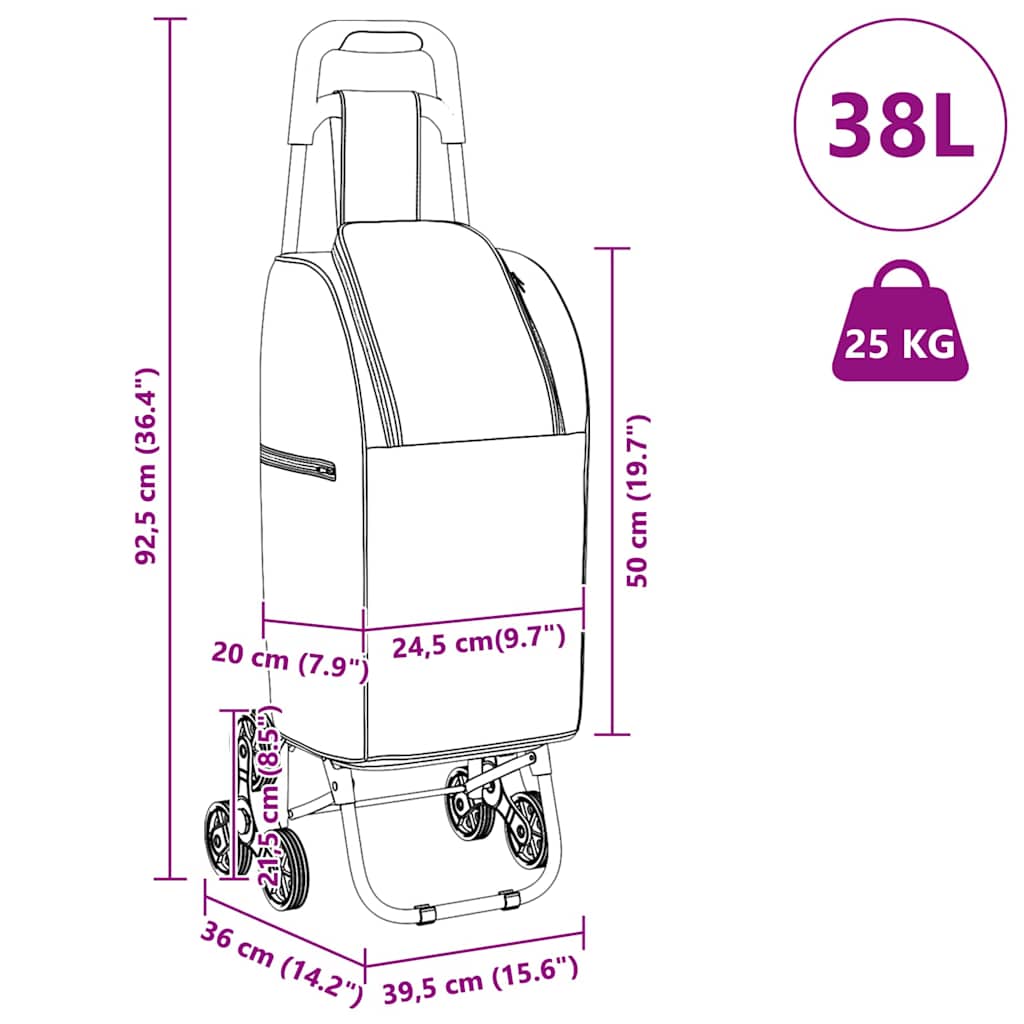Carrinho de Compras Verde 39,5 x 33 x 93 cm Tecido Oxford